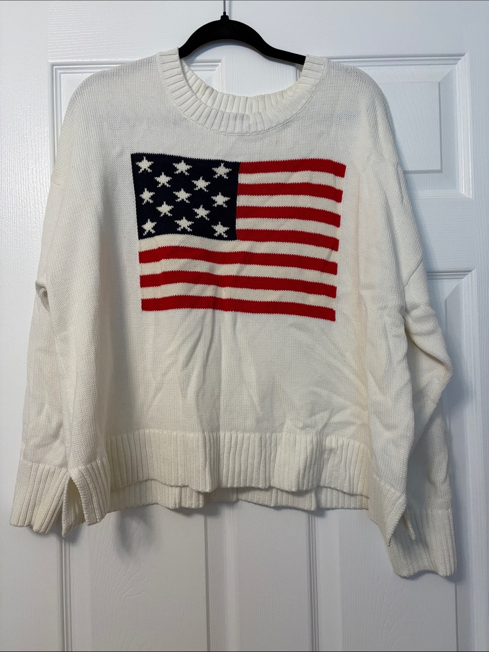 Old Navy White Crewneck Sweater with Flag Motif